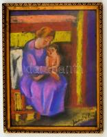 Jándi jelzéssel: Anya a gyermekével. Pasztell, papír, üvegezett keretben, 32×24 cm