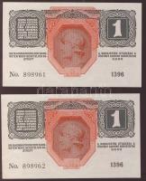 1916. 1K (2x) egymásutáni sorszámokkal, mindkettő érdekes nyomdahibával a sorszám felett T:I