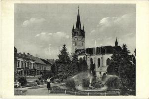 Eperjes, Presov; Római katolikus templom, szökőkút, park, Herbst Testvérek, K. Vajdicska üzletei, Lichtig / church, fountain, park, shops (EK)