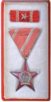 1949. Magyar Népköztársasági Érdemérem ezüst fokozata, ezüstözött, zománcozott Br kitüntetés mellszalagon, eredeti tokban, szalagsávon miniatűrrel T:2 ezüstözés kopott
