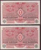 1916. 1K (2x) egymásutáni sorszámokkal, mindkettő érdekes nyomdahibával a sorszám felett T:I
