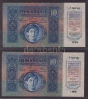 1915. 10K (2x) egymásutáni sorszámokkal, egyiken papírránc T:I