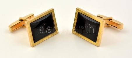 Arany (18 K) mandzsetta pár, zománc berakással, jelzett, bruttó:15,6 g