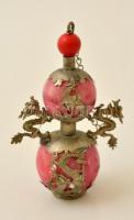 Rodonit gömbös parfümtartó, sárkányos fém foglalatban. m: 8,5 cm