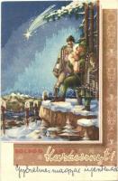 4 db RÉGI Bozó irredenta üdvözlőlap / 4 pre-1945 Bozó signed Hungarian irredenta greeting art postca...