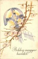 4 db RÉGI Bozó húsvéti üdvözlőlap / 4 pre-1945 Bozó signed Hungarian Easter greeting art postcards