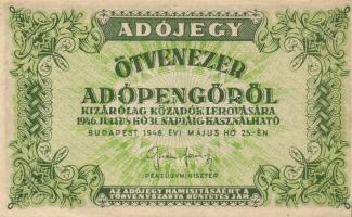 1946. 50.000AP hátlapi vékonybetűs szöveggel, a szövegben a legtöbb helyen a betűkön nics ékezet! Ritka lemezhiba! T:I