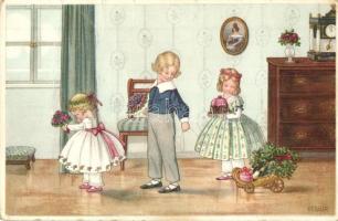 Girls with boy, bridesmaids, M. M. Nr. 1168. litho s: Pauli Ebner (fa)