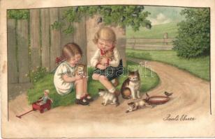 Children with cats, litho s: Pauli Ebner (r)