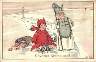 Üdvözlet a Krampusztól / Krampus greeting art postcard s: Anny Tekauz (fa)