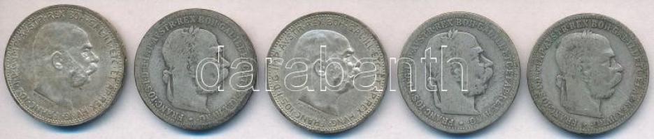 Ausztria 1893-1915. 1K Ag "Ferenc József" (5xklf) T:2,2-,3 Austria 1893-1915. 1 Corona Ag "Franz Joseph" (5xdiff) C:XF,VF,F