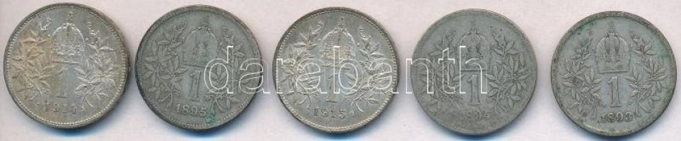 Ausztria 1893-1915. 1K Ag "Ferenc József" (5xklf) T:2,2-,3
Austria 1893-1915. 1 Corona Ag...