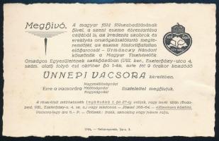 cca 1935 Ereklyés Országzászlótartó alkotójának díszvacsorájára szóló meghívó.