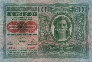 Ausztria 1912. 100K (2x) piros "Deutschösterreich" fny-sal, egymásutáni sorszámokkal T:I