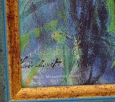 Modern fa kékeret Monet nyomattal, apró hibával, belső méret: 50×70 cm, külső méret: 57×77