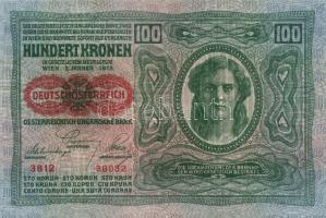Ausztria 1912. 100K (2x) piros "Deutschösterreich" fny-sal, egymásutáni sorszámokkal T:I