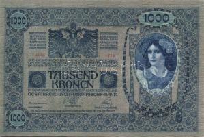 Ausztria 1902. 1000K (2x) piros, függőleges "Deutschösterreich" bélyegzővel, egymásutáni s...