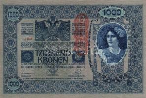 Ausztria 1902. 1000K (2x) piros, függőleges "Deutschösterreich" bélyegzővel, egymásutáni s...
