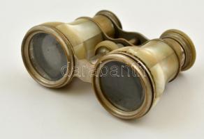 Gyöngyházas színházi látcső, hiányos, 10×8 cm