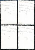 1958 Budapest, 4 db fotó a Fővám tér környékéről, hátuljukon feliratozva, 9×6 cm
