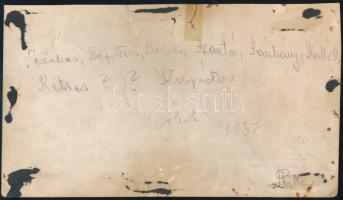 1937 A szolnoki focicsapat, csoportkép, hátulján feliratozva, pecséttel jelzett, sérült, 13,5×23,5 c...