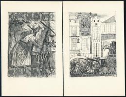 Kondor Béla (1931-1972): 10 db Illusztráció (Vélez de Guevara: A sánta ördög), rézkarc, papír, jelzé...