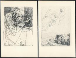 Kondor Béla (1931-1972): 10 db Illusztráció (Vélez de Guevara: A sánta ördög), rézkarc, papír, jelzé...