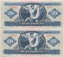 1969. 20Ft (2x) sorszámkövetők "C893 014070 - C893 014071" T:III szép, ropogós papír