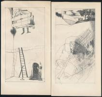 Kondor Béla (1931-1972): 16 db Illusztráció (Jean: Paul: Gyámoltalan hősök), rézkarc, papír, jelzés ...