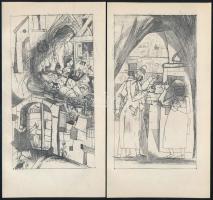 Kondor Béla (1931-1972): 16 db Illusztráció (Jean: Paul: Gyámoltalan hősök), rézkarc, papír, jelzés ...