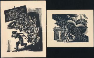 Menyhárt József (1901-1976): 5 db ex libris. Fametszet, papír, jelzett a dúcon, 2,5×5-10×7,5 cm