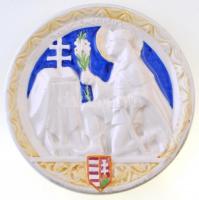 ~1930. S. Emericus 1030 jelzett, festett porcelán plakett, lyukakkal akasztáshoz (140mm) T:2 / Hungary ~1930. S. Emericus 1030 hallmarked, painted porcelain plaque, with holes for hanging (140mm) C:XF