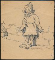 Mühlbeck Károly (1869-1943): Illusztráció, tus, papír, jelzett 10x12 cm