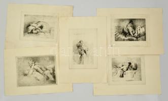 Zichy Mihály (1827-1906): 5 db erotikus jelenet, a széleken szárazpecséttel, közötti méretben, a hátoldalukon sorszámozással (200/36), az egyik kissé foltos, 24x20 cm és 25x17 cm
