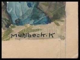 Mühlbeck Károly (1869-1943): Magyaros háromkirályok. Akvarell, papír, jelzett 11x9 cm