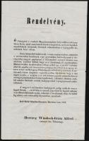 1849 Windis-Grätz tábornok hirdetménye (Rendelvény), a papíralapú Kossuth bankók érvénytelenítéséről 24x39 cm