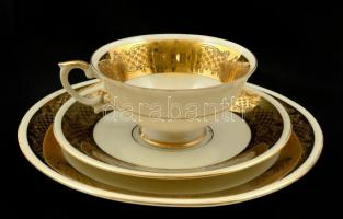 Kronester Bavaria mokkás csésze és alj, süteményes tányér, kopott, jelzett, d:19 cm