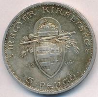 1938. 5P Ag "Szent István" T:1-,2 patina 
Adamo P8.1