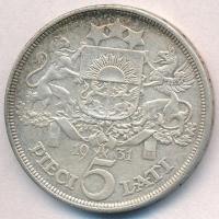 Lettország 1931. 5L Ag T:2 patina
Latvia 1931. 5 Lati Ag C:XF patina 
Krause KM# 9