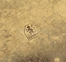 1927 Alpakka dísztál, pápai tanárnak ajándékozott, gravírozott szövegel, jelzett (JL Hermann), d: 24...