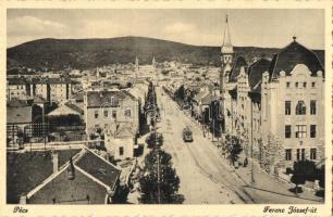 Pécs, Ferenc József út, hentes, villamos