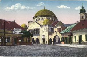 Trencsén, Trencín; Sturové námestie a izr. synagoga, Mestsky Hostinec / izraelita templom, zsinagóga, vendéglő / synagogue, inn