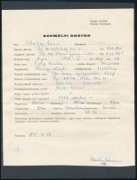 1972 Manöken és fotómodell nyilvántartás egy kartonja, 24x18 cm