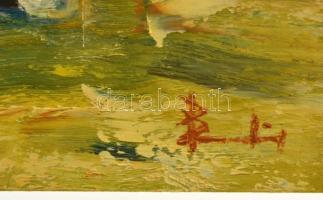 Olvashatatlan jelzéssel: A parton, olaj, farost, 20×30 cm