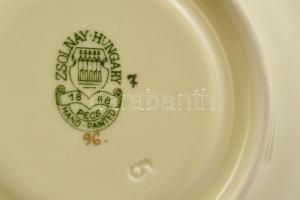 Zsolnay bambusz mintás mokkás csésze és alj, kézzel festett, jelzett