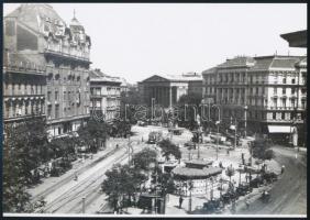 cca 1920 Budapest, a Kálvin tér villamossal, taxi állomással, korabeli vintage negatívról készült mai nagyítás, 18x25 cm