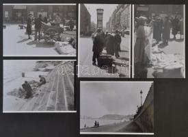 cca 1944 Budapesti életképek, 5 db szabadon felhasználható vintage negatív (24x36 mm) és az erről készült 5 db 13x18 cm-es mai nagyítás