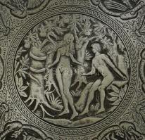 Modern ón tál, bibliai jelenetekkel, jelzett, d: 40 cm