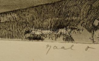 Gaál Domonkos (1940-2009): Sárospatak. Rézkarc, papír, jelzett, 36×48 cm
