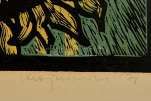 Krajcsirovits Henrik (1929-2007) : Napraforgó. Színes linó, papír, jelzett, 48×39 cm